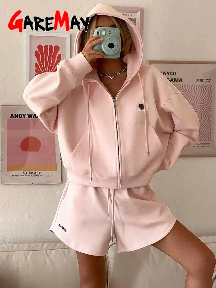 Women's Summer Suit with Shorts Cotton Oversize Top and Shorts Set Two-piece Casual Tracksuit with Shorts for Women