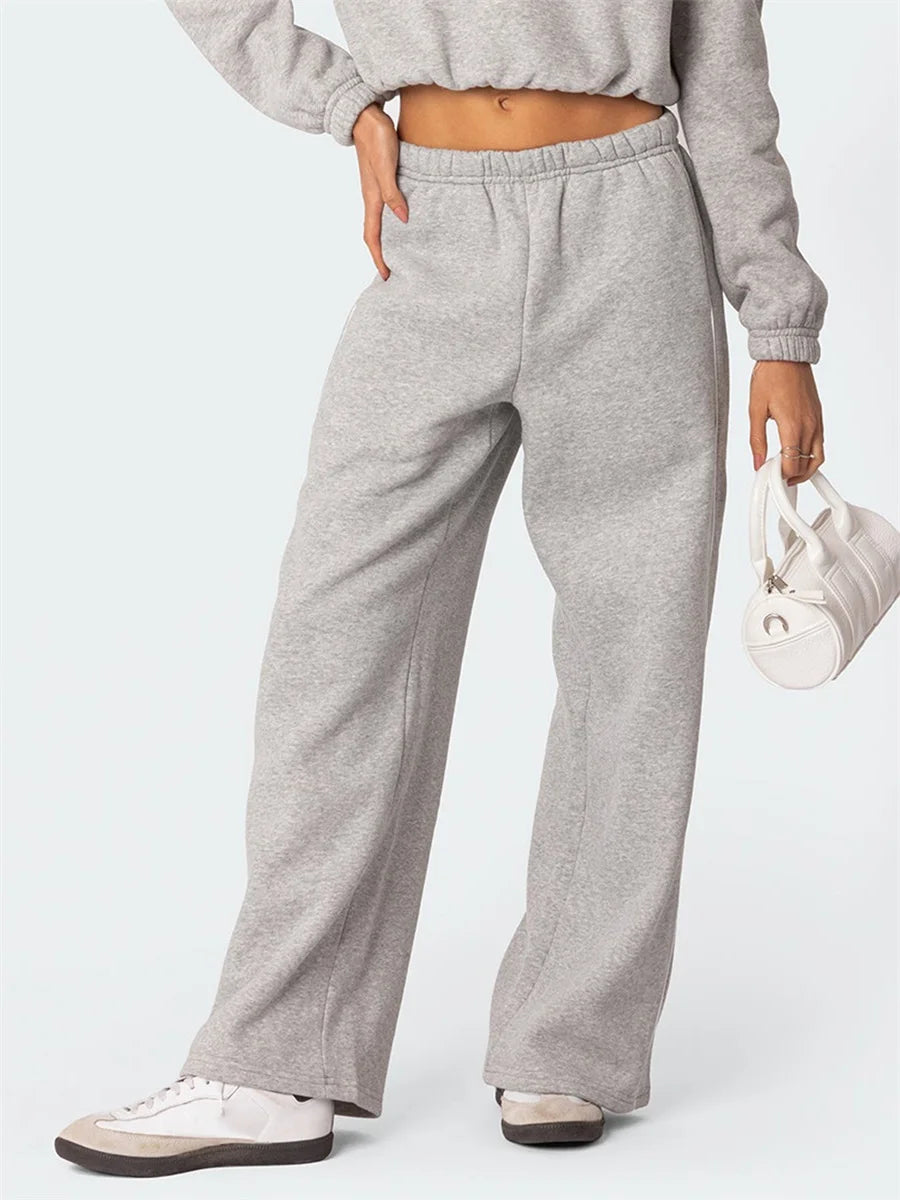 Casual Wide Leg Sweatpants Elastic Waist Loose Sports Trousers with Pockets