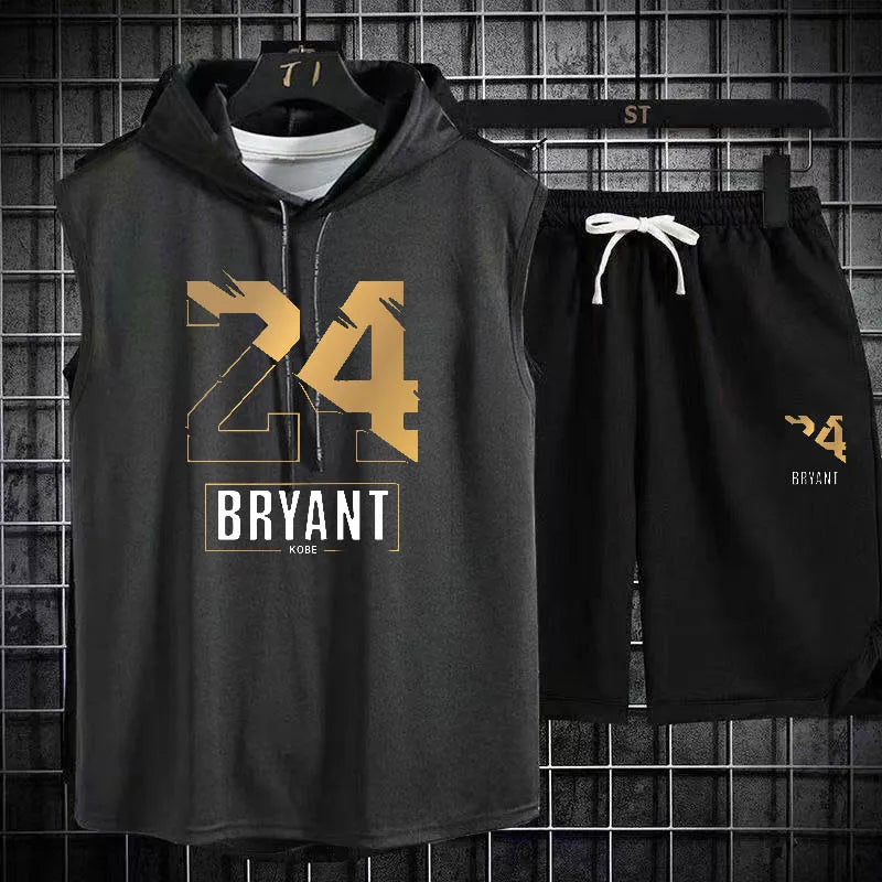 Men's Two Piece Set Casual Sleeveless T-Shirt and Shorts Set Men's Sports Suit Fashion Short Sleeve Tracksuit Hooded T-shirt suit