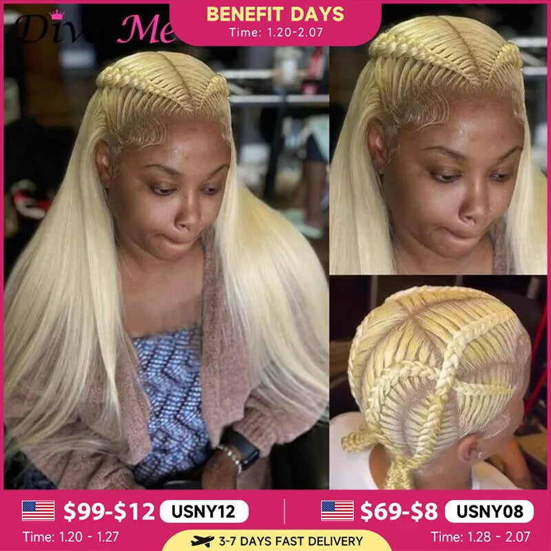 613 Full Lace Wig Straight Blonde 360 Full Lace Human Hair Wig  Brazilian Transparent 13x6 Lace Front