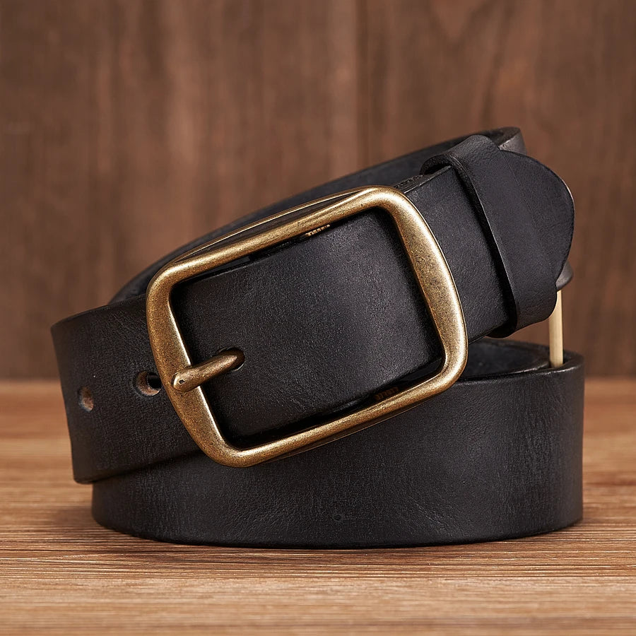 Thick Cowhide Copper Pin Buckle  Genuine Leather Belt Casual  Retro