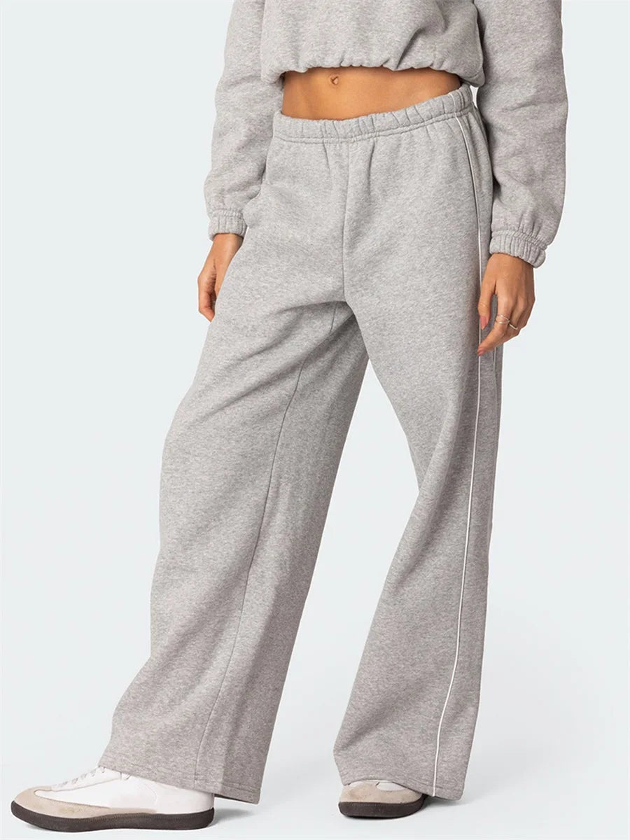 Casual Wide Leg Sweatpants Elastic Waist Loose Sports Trousers with Pockets