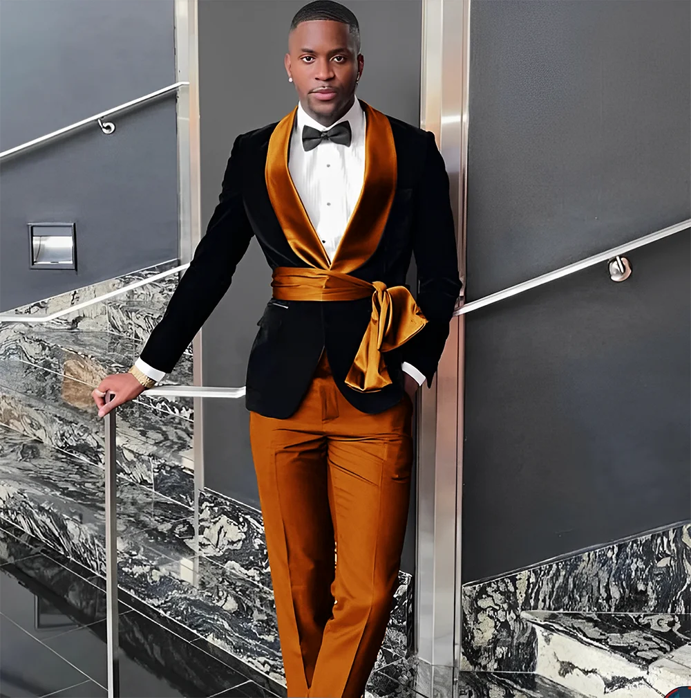 Velvet Jacket Men's 3 Piece Suit Wedding Groom Tuxedo Fashion Customized Men's Clothes Elegant