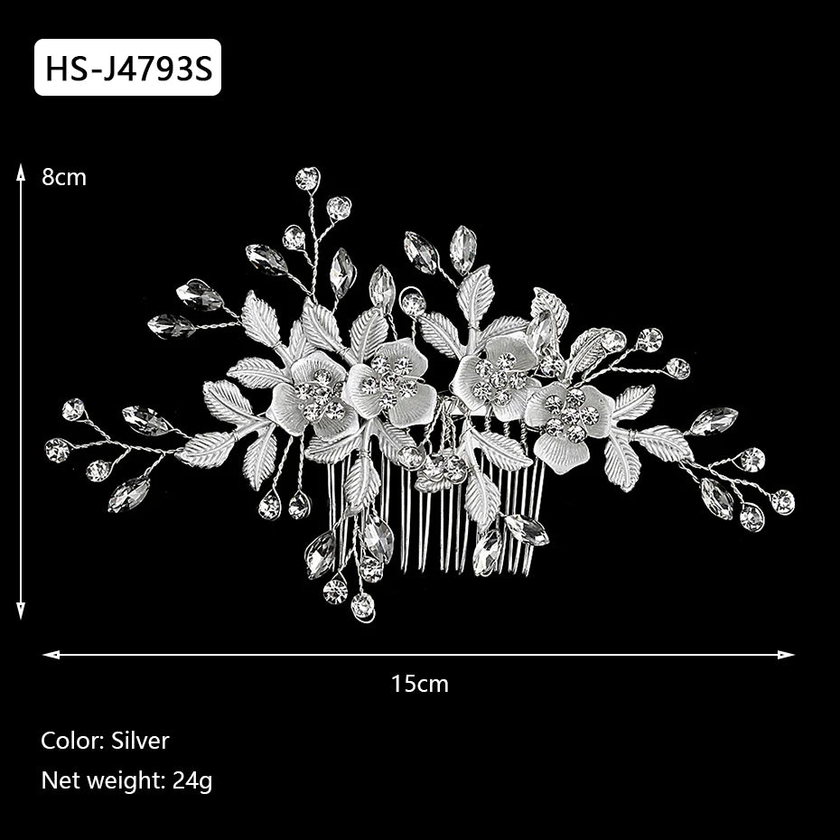 Silver Color Rhinestone Hair Comb Pearl Crystal Hair Accessories Ornament Prom Bridal Flower Headpiece Jewelry