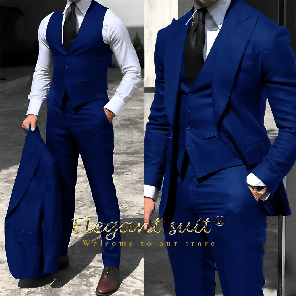 Men's business suit 3-piece set (jacket + vest + trousers) advanced custom men's office formal suit set