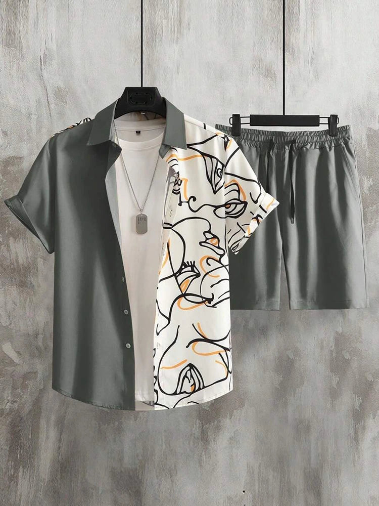 Summer Men's Short-sleeved Shirt Beach Shorts Set Outdoor Everyday Men's Summer Shorts Street Fashion Men's Casual Shirt