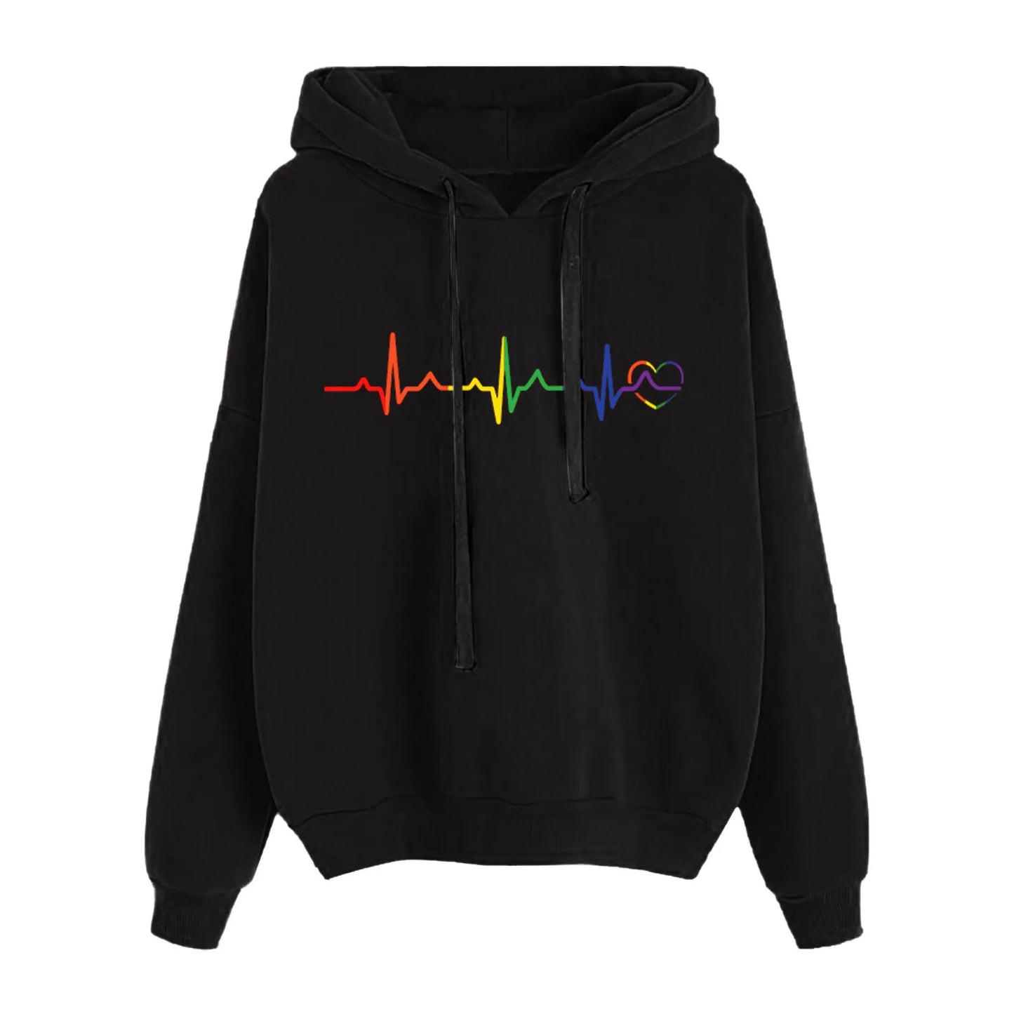 Heart Print Hoodies Sweatshirt  Oversize Solid Color Loose Casual Pullovers