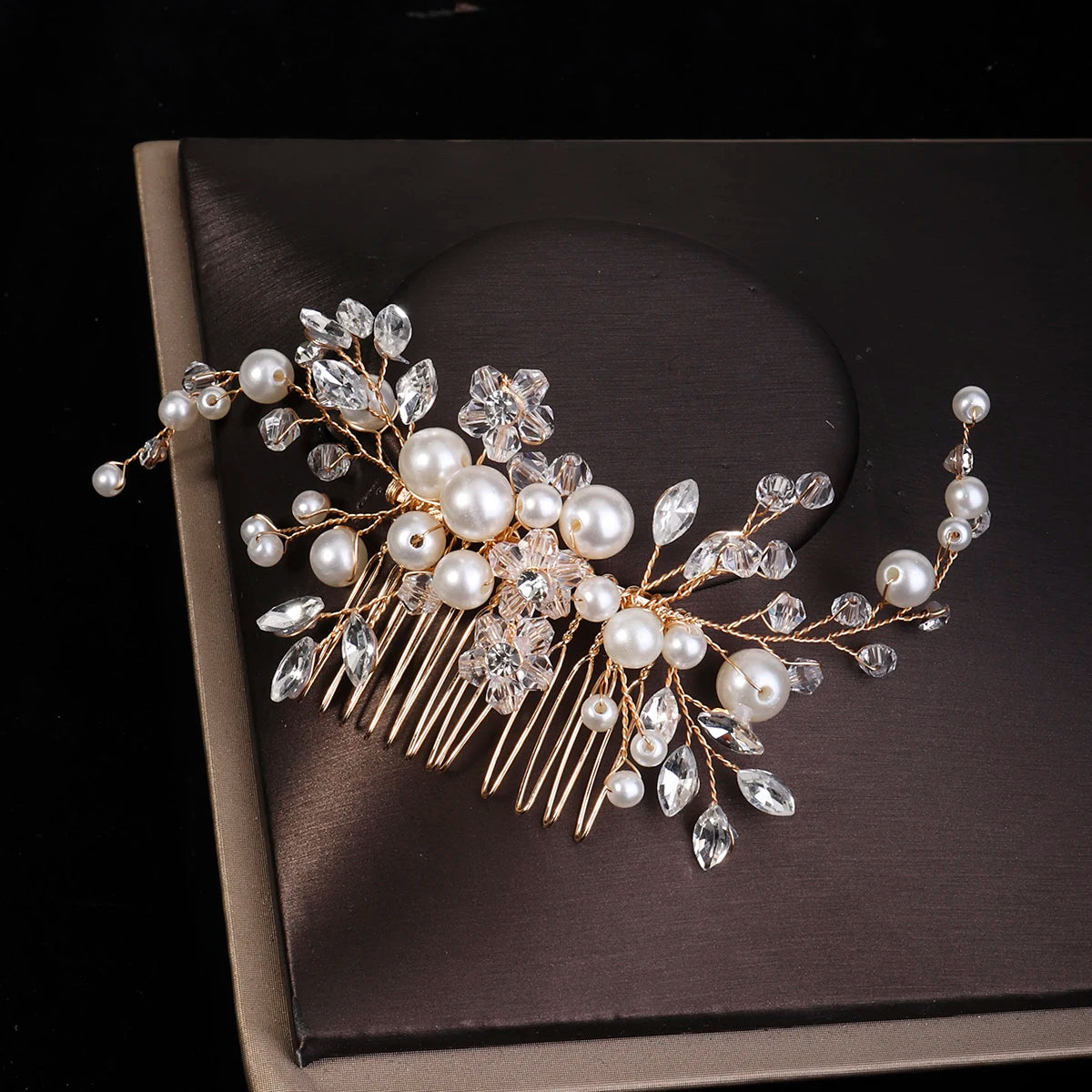 Golden Luxury Pearl Hair Comb Classic Jewelry Crystal Side Bangs Hair Clip For Women Elegant Headpieces