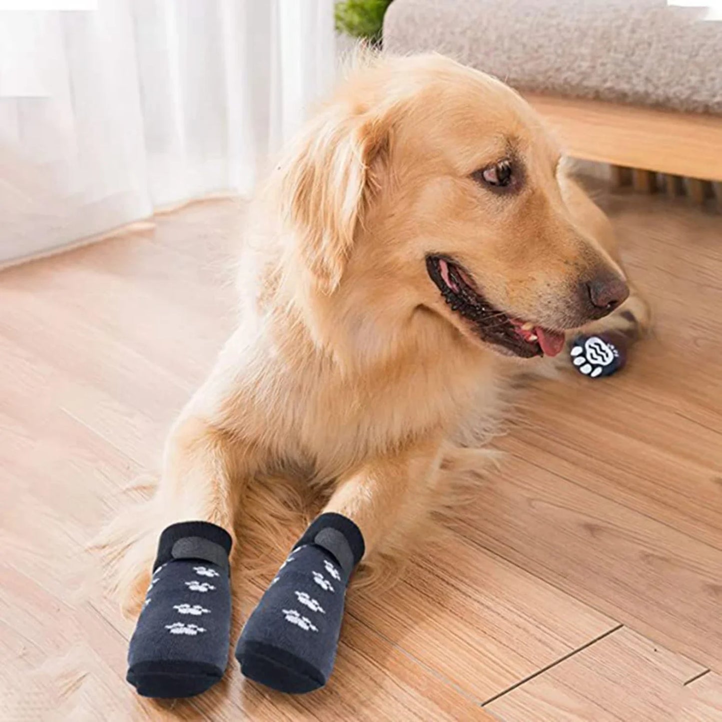 4Pcs Winter Warm Dog Socks Adjustable Anti Slip Skid Pet Shoes Socks Soft Breathable Paw Protector  Small Puppy Dogs