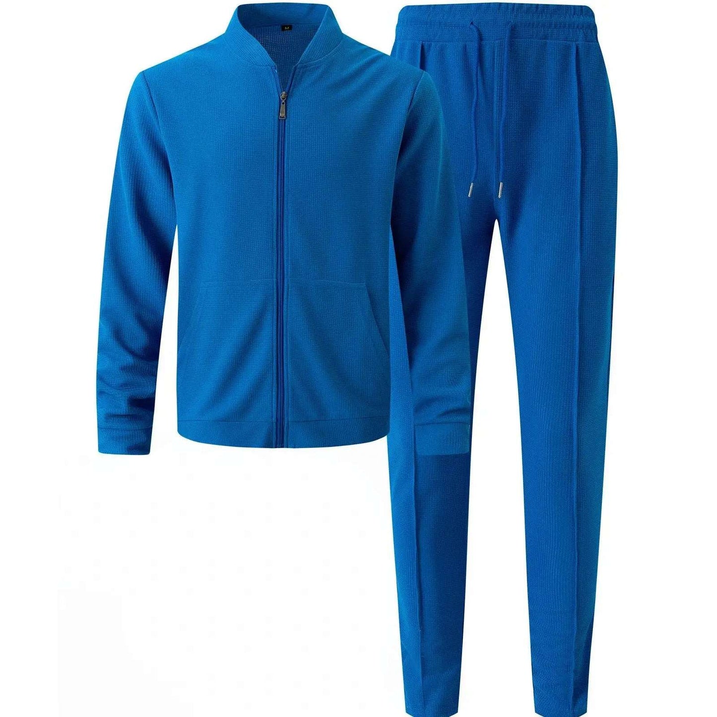 Spring men's casual blazer set new fashion Waffle baseball suit round neck pocket zipper long sleeve trousers two-piece set
