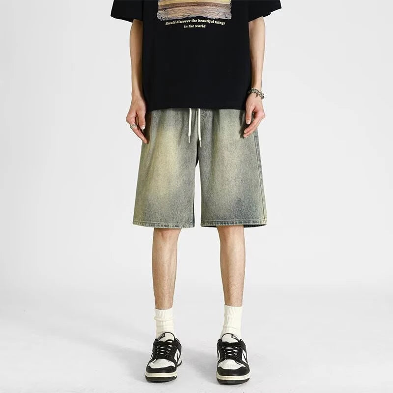 Denim Shorts Summer Thin Style Retro Loose American Fashion Brand Pants Casual Five Inch Mid Length Pants