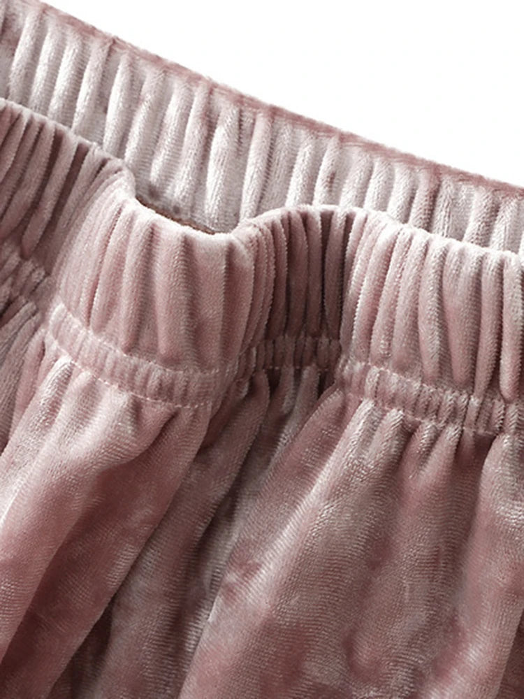 Elegant Velvet Party Women's Skirt Elastic High Waist A-line  Loose Long