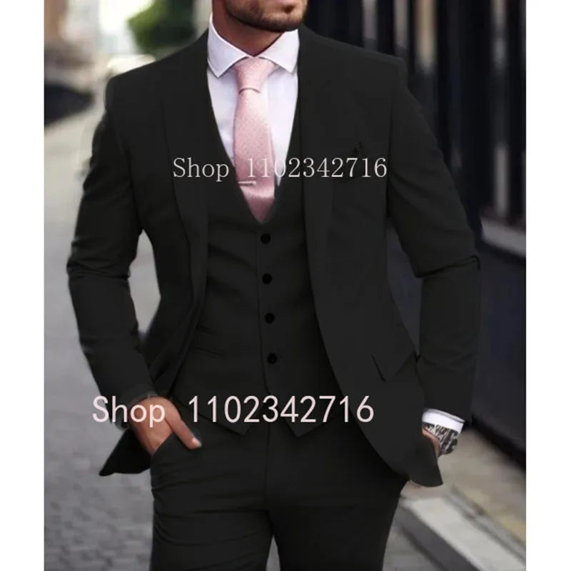 Luxury Men's Suits  Slim fit 3 Piece Jacket Pant With Vest Groom Wedding Tuxedo Formal Occasion