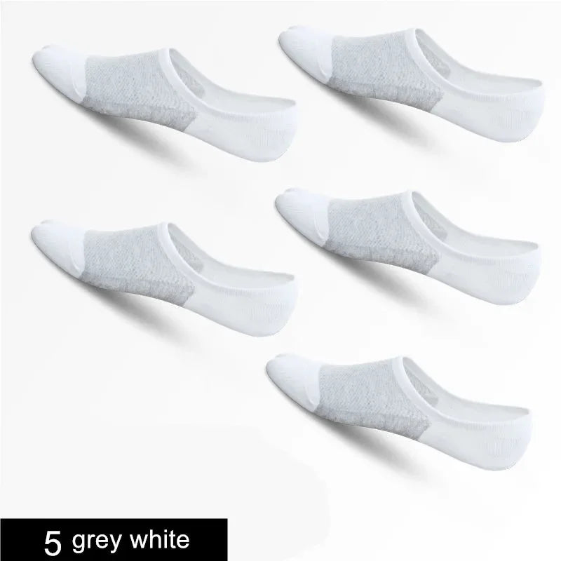 5 Pairs/pack Man  Style Mesh Breathable Short Socks Male Sweat-absorbent Silicone Cotton Socks Men's Invisible Socks