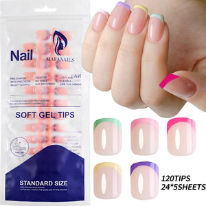 120pcs Pink French Tip Press-On Nails Medium Length Square Shape With Glossy Finish False Nails Full Cover Pre-Shaped Fake Nails
