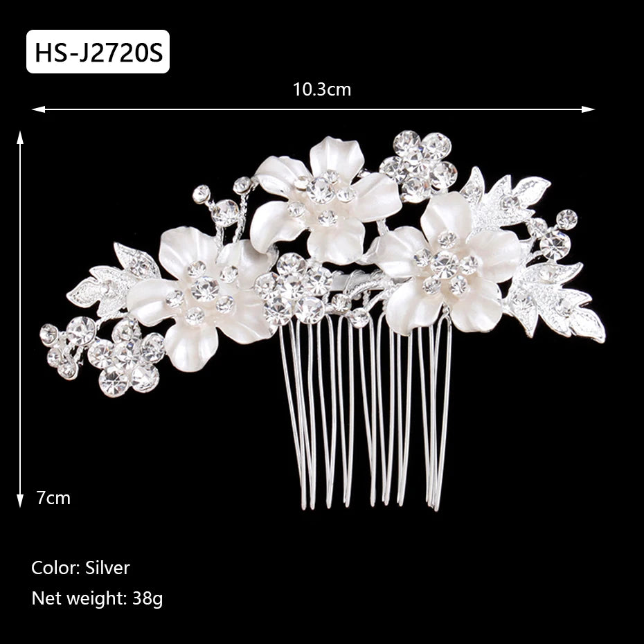 Silver Color Rhinestone Hair Comb Pearl Crystal Hair Accessories Ornament Prom Bridal Flower Headpiece Jewelry