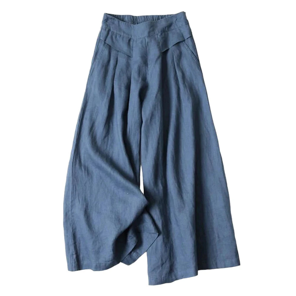 Summer Pants for Women Cotton Linen Large Size Wide Leg Pants Femme Arts Style Elastic Waist Solid Casual Loose