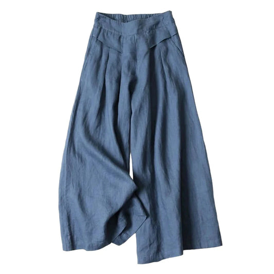 Summer Pants for Women Cotton Linen Large Size Wide Leg Pants Femme Arts Style Elastic Waist Solid Casual Loose