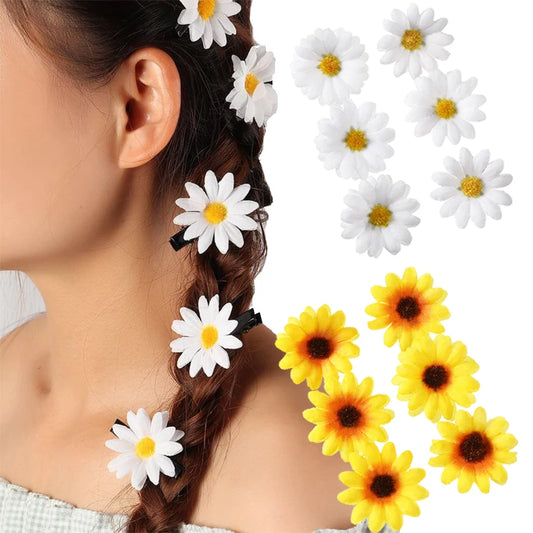 6Pcs Sunflower Hair Clips Side Bangs Clip Cute Daisy Small Flower Hairpins Duckbill Hairpin Women Hair Accessories
