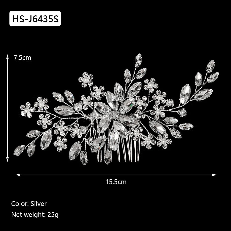 Silver Color Rhinestone Hair Comb Pearl Crystal Hair Accessories Ornament Prom Bridal Flower Headpiece Jewelry