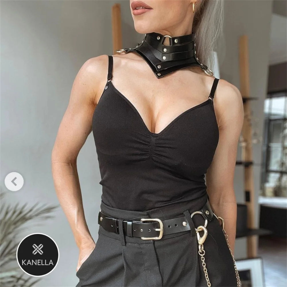 Black Sexy Trendy Rock Gothic Collar Necklaces Jewelry Gothic Leather Belt Rivets Punk Choker Necklace for Women