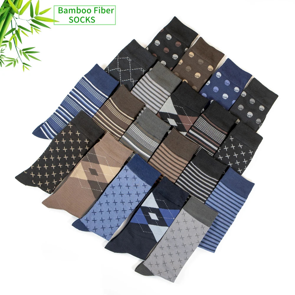 5 Pairs of  Men's Mid-Calf Socks - Soft, Breathable, Moisture-Wicking Bamboo Fiber for All Season Wear