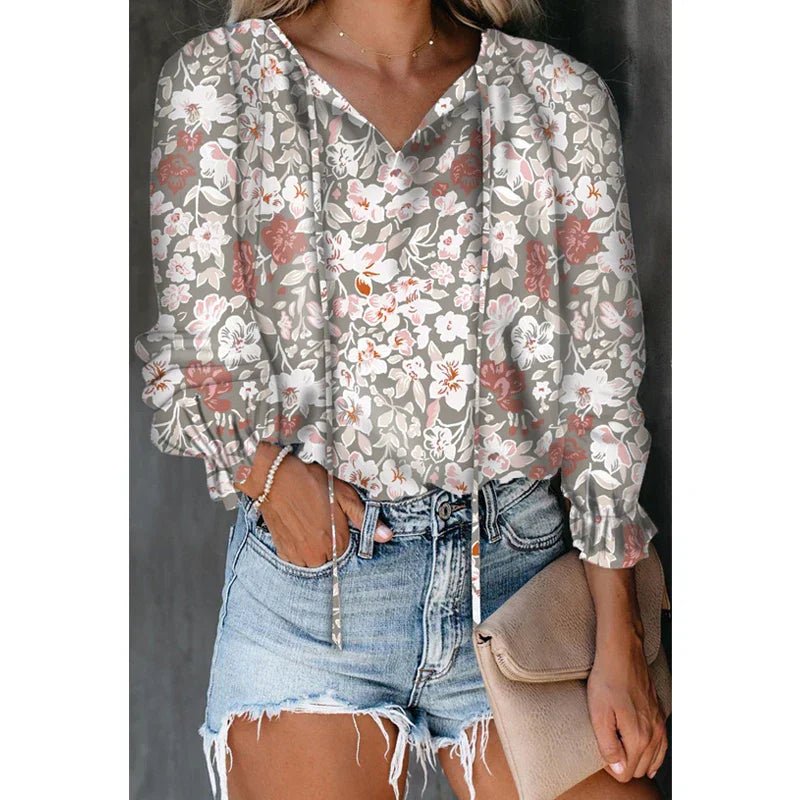 V Neck Lace Up Blouses