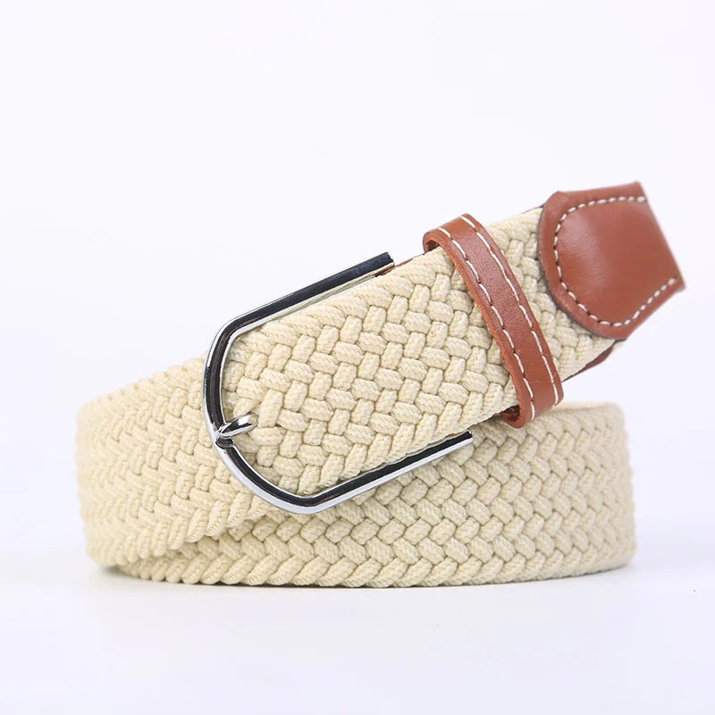 Casual Knitted Pin Buckle Belt Woven Canvas Elastic Expandable Braided Stretch Belts Women Jeans
