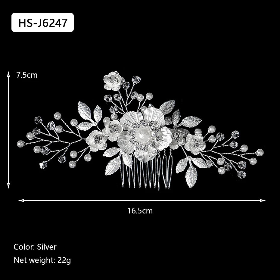 Silver Color Rhinestone Hair Comb Pearl Crystal Hair Accessories Ornament Prom Bridal Flower Headpiece Jewelry