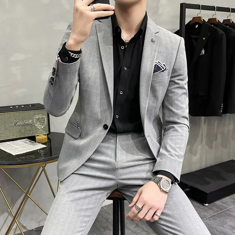 Men's High-Quality Two-Piece Suit Business Casual Banquet Luxury Ensemble with Trousers