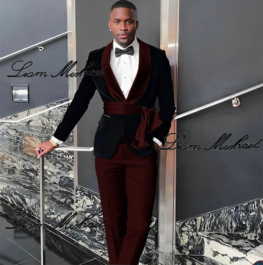 Velvet Jacket Men's 3 Piece Suit Wedding Groom Tuxedo Fashion Customized Men's Clothes Elegant