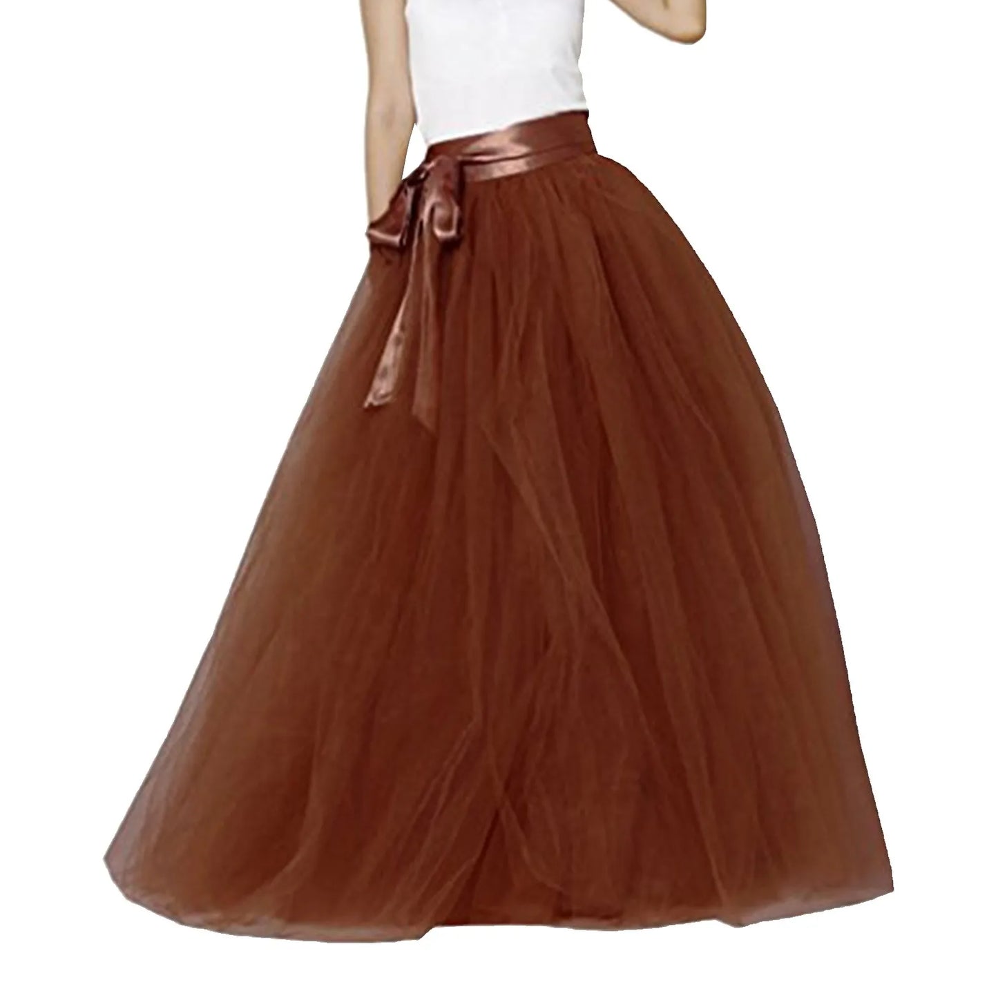 Women's Mesh Maxi Skirt Elastic High Waist Large Swing Long Skirt A Line Belt