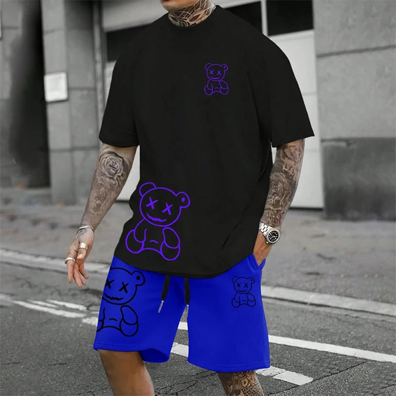 American fashion brand sports short sleeved shirt quick drying men's set summer new loose digital print set soft