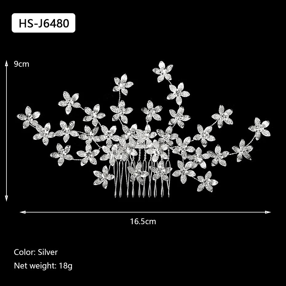 Silver Color Rhinestone Hair Comb Pearl Crystal Hair Accessories Ornament Prom Bridal Flower Headpiece Jewelry