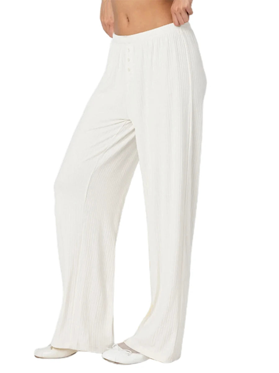 Women s Solid Color Elastic Waist Loose Lounge Pants Long Trousers for Casual Streetwear Fashionistas