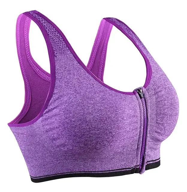 Sports Top Yoga Bra Shockproof Gym  Front Zipper  Push Up