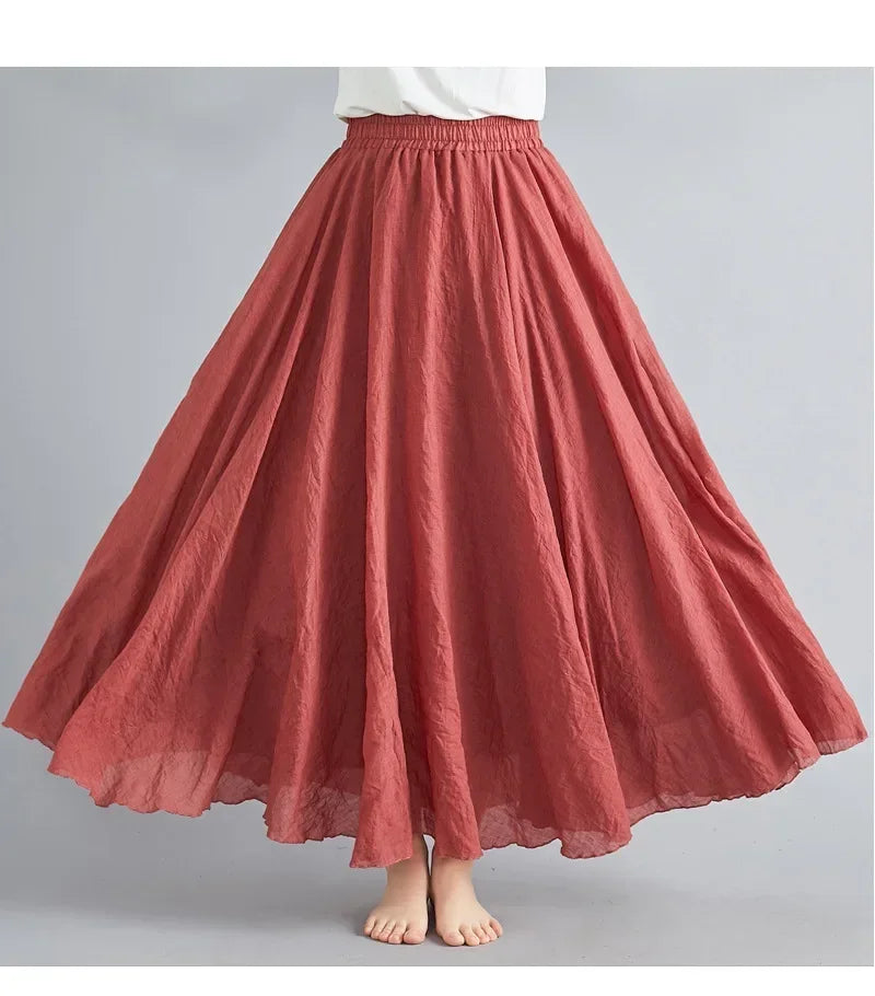 Cotton Linen Maxi  Casual Loose Long Skirt
