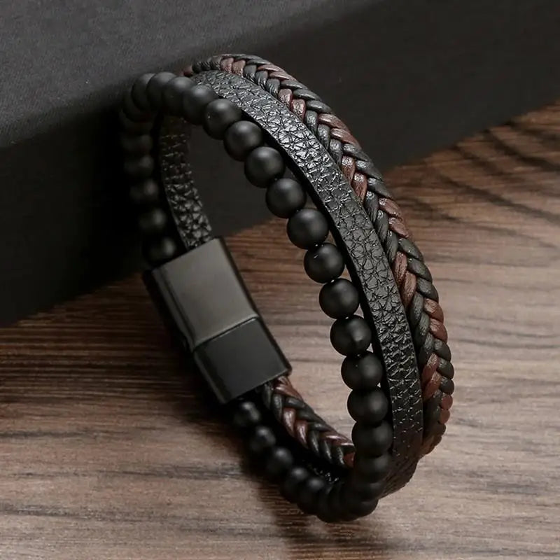 Classic Men's Leather Bracelet  Style Hand-woven Multi-layer Combination Accessory Fashion Man Jewelry