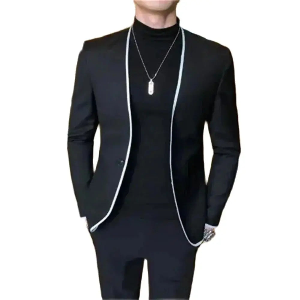 Elegant Black Gentlemen Men's Suits Slim Fit Casual Prom Party 2 Piece Jacket Pants Full Set Luxury Male Clothing Terno Blazer