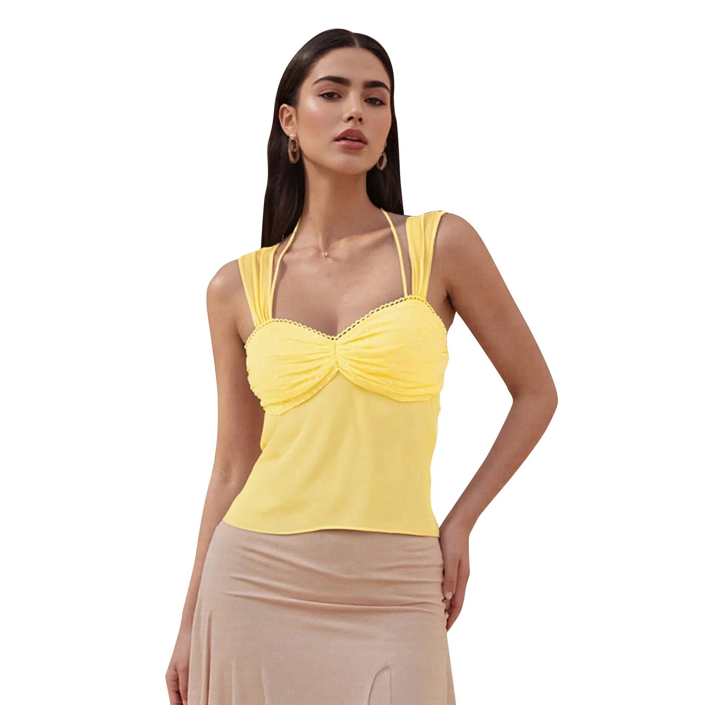 Women s  Mesh Sleeveless Halter Neck  Fit Tank Top with Tie Back Detail - Stylish Summer Shirt for Women