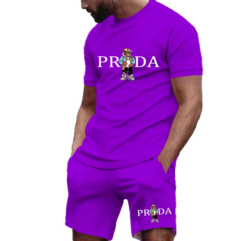 Summer Fashion Men's Gym Sports Set Men's Summer Golf Sports Set O-neck T-shirt with shorts Football Sports Slow Running