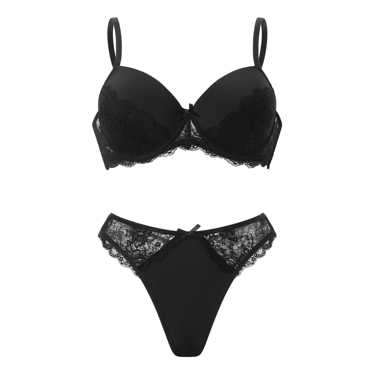 Sexy Lace Push up Bra and Panty Set with Underwire Support and Elastic Briefs - 2 Piece Lingerie Ensemble