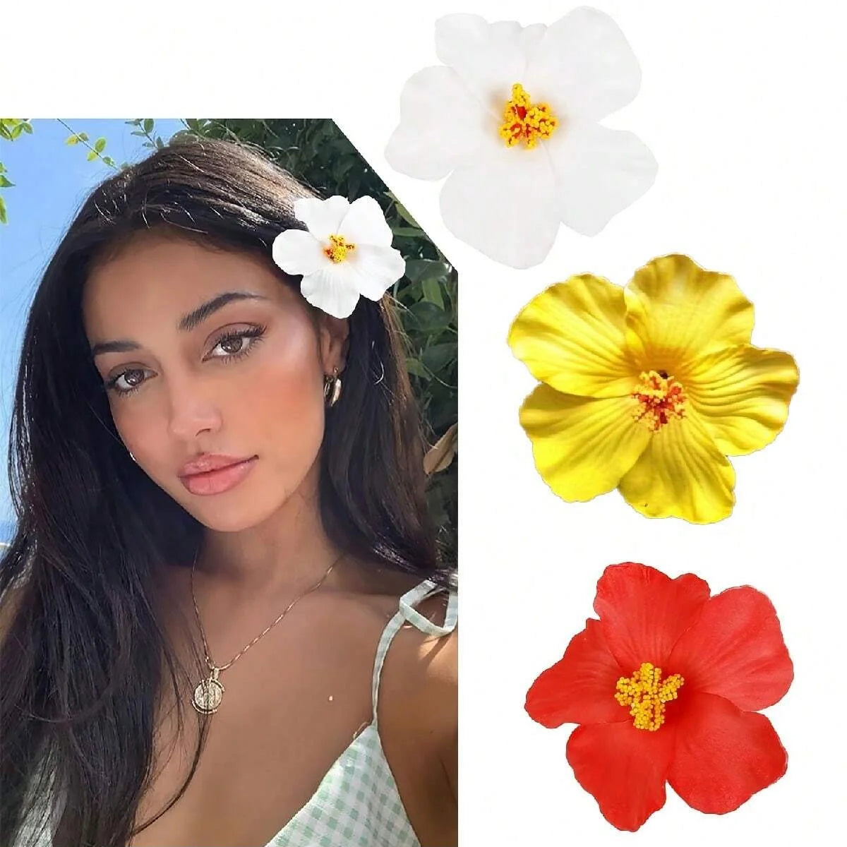 Bohemian Style Hibiscus Flower Sweet Seaside Beach Resort Style Egg Flower Hair Clip For Women