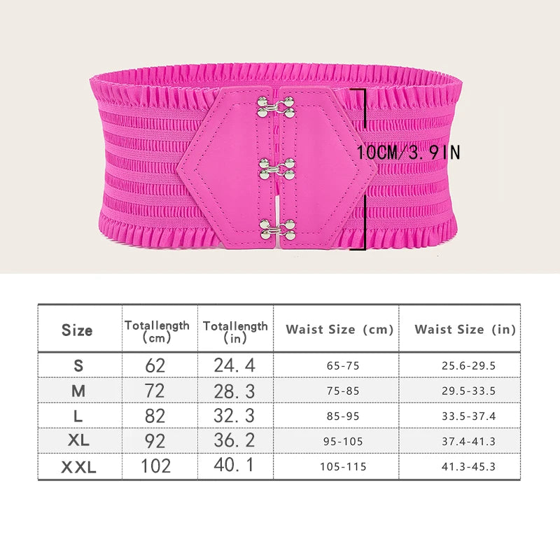 Vibrant Triple Buckle Elastic Waistband Ruffles Wide Belt - Elegant Decorative with Adjustable Strap