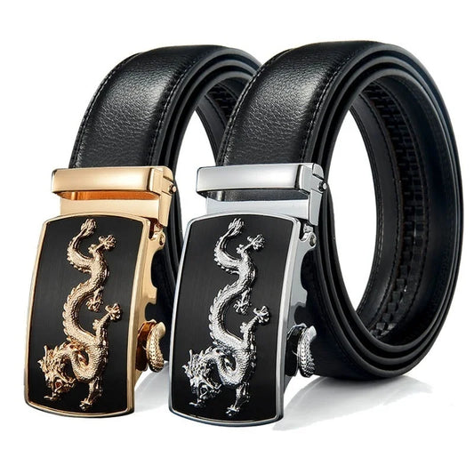 Automatic Buckle Belts Fashion Brand Designer Dragon Leather Belts Luxury Black Strap Waistband