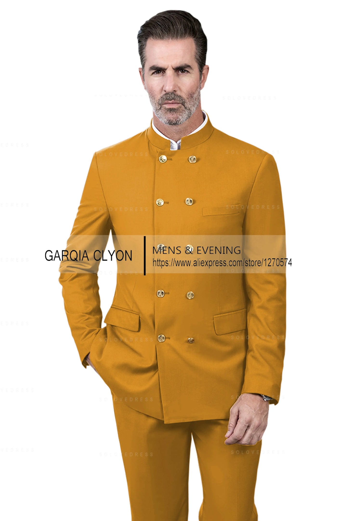 2 Piece Stand Collar Double-Breasted Chinese Style  Men's Suits With 3 Real Pocket Wedding SuitsTailored Fit (Blazer+Pants)