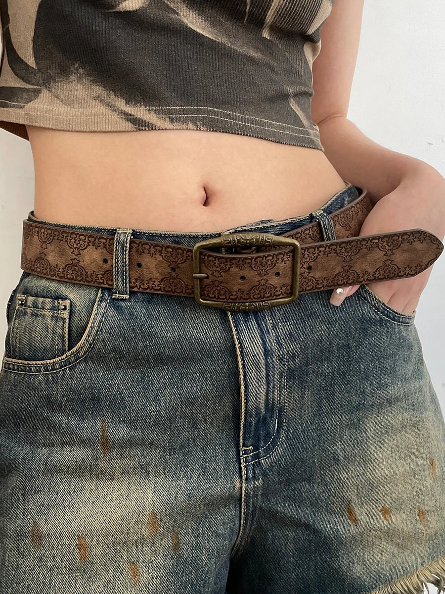 Retro  Belt WOMEN'S New National Wind Belt with Jeans Belt Senior Sense of Brown