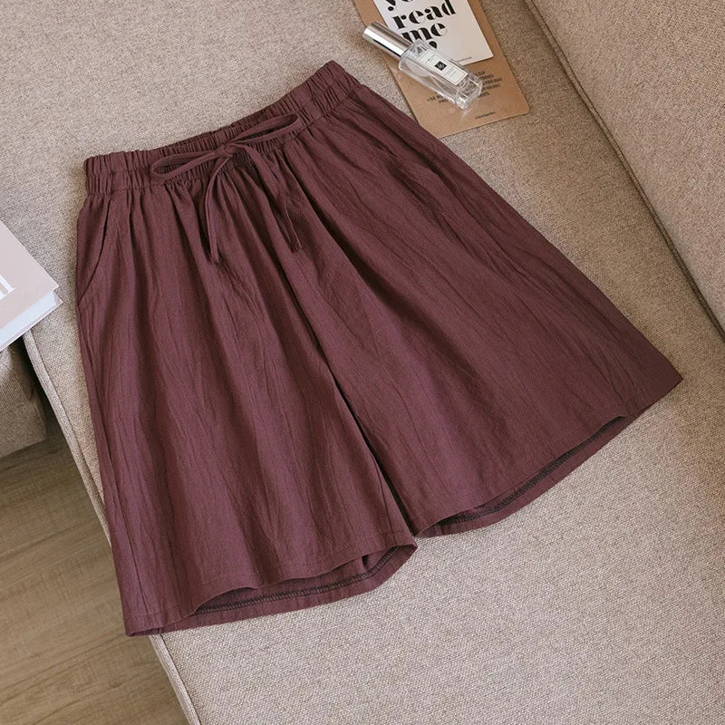 Cotton Shorts, Summer Casual Solid Two Pockets shorts high waist loose shorts  Soft Cool female shorts