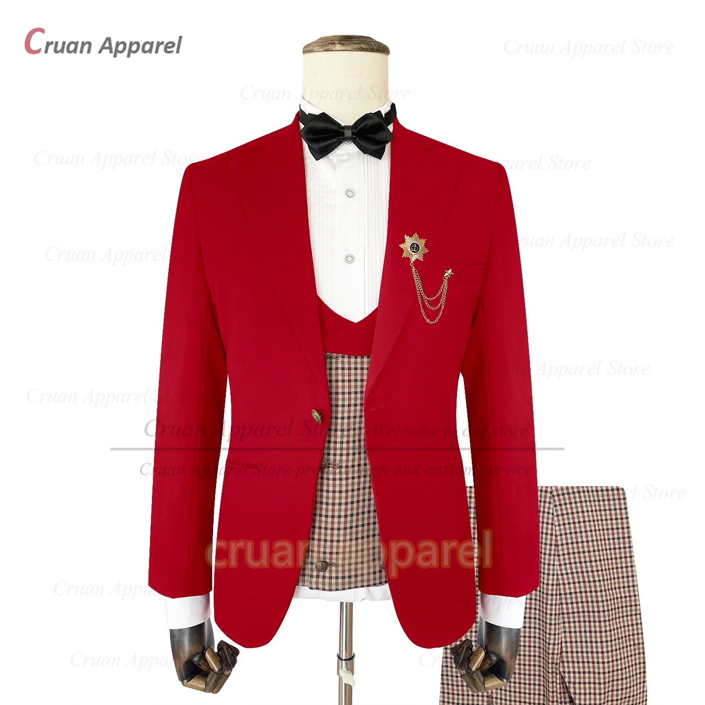 Classic Suit Sets For Men Fashion Checkered Blazer Vest Pants 3 Pieces Formal Party Tailor-made Elegant Slim Fit Costumes