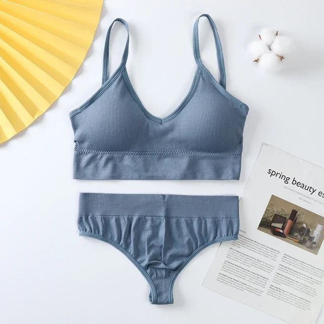 Bra and Panties Set Push Up Sports Bra Set Seamless Active Bra Thong Lingerie Set Fitness Crop Top